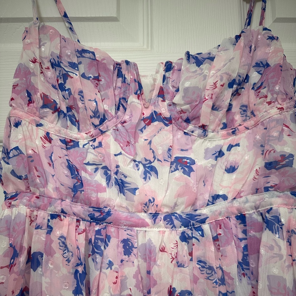 Total Darling Pink Multi Floral Print Notched Bustier Maxi Dress - Picture 5 of 9